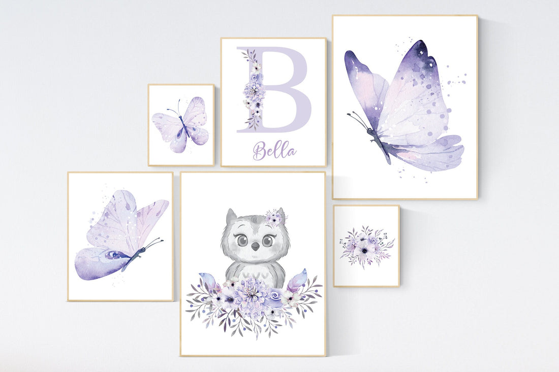 Nursery decor girl butterfly, nursery decor girl boho, nursery wall art purple, lilac, lavender, Butterfly Nursery Art, floral, flower