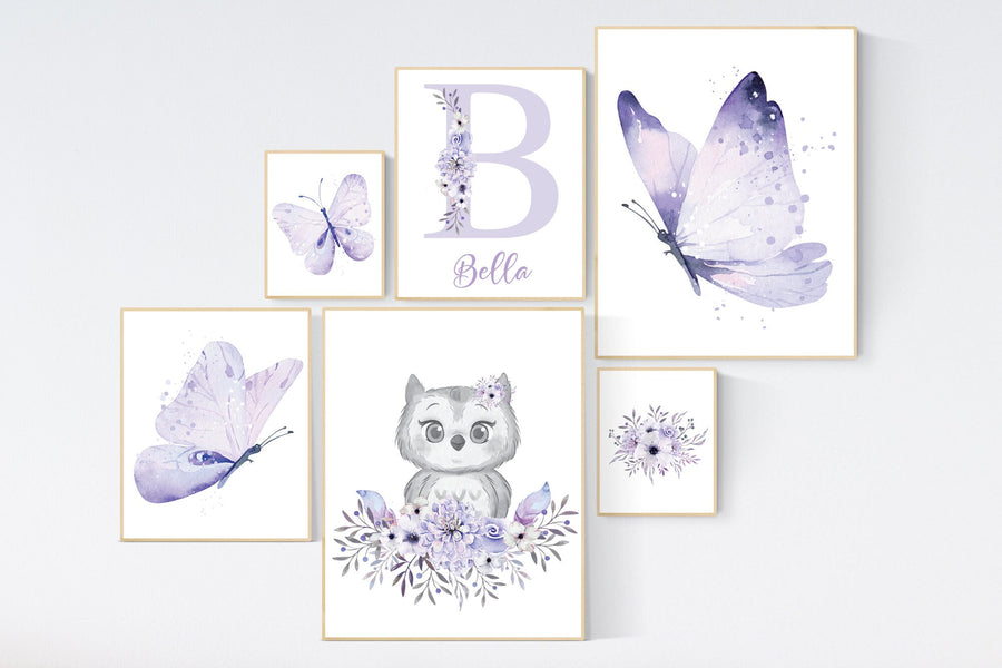 Nursery decor girl butterfly, nursery decor girl boho, nursery wall art purple, lilac, lavender, Butterfly Nursery Art, floral, flower