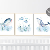 Ocean nursery decor, Nautical nursery print set, under the sea nursery, gender neutral nursery, ocean, nautical, Under the sea wall art