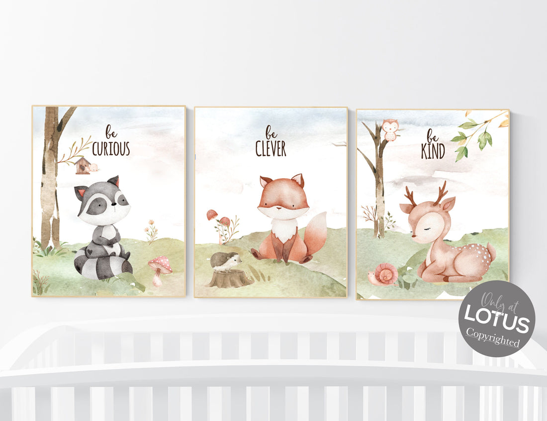 Woodland nursery decor, animals prints, woodland prints, nursery art woodland, forest animals, baby room art, gender neutral, jungle animals