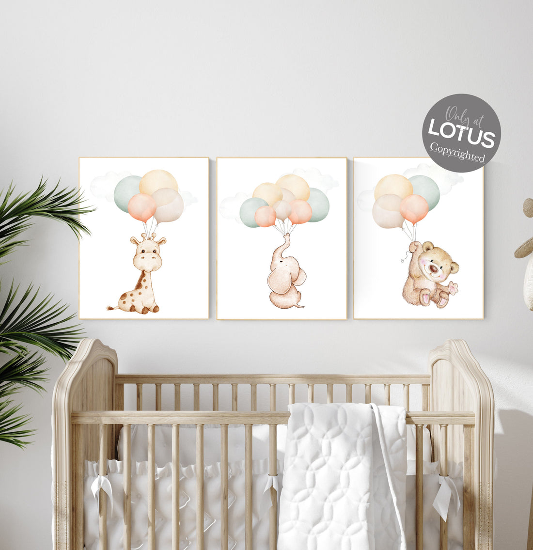 Nursery wall art animals,neutral colors, gender neutral nursery