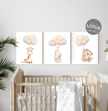 Nursery wall art animals,neutral colors, gender neutral nursery, sage green, green and yellow, baby room decor, animal prints, baby room
