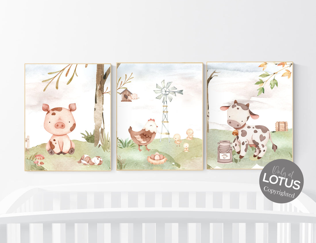 Nursery wall art animals, farm animals, farm nursery, nursery prints gender neutral, animals prints, farm themed nursery, Farm animals print
