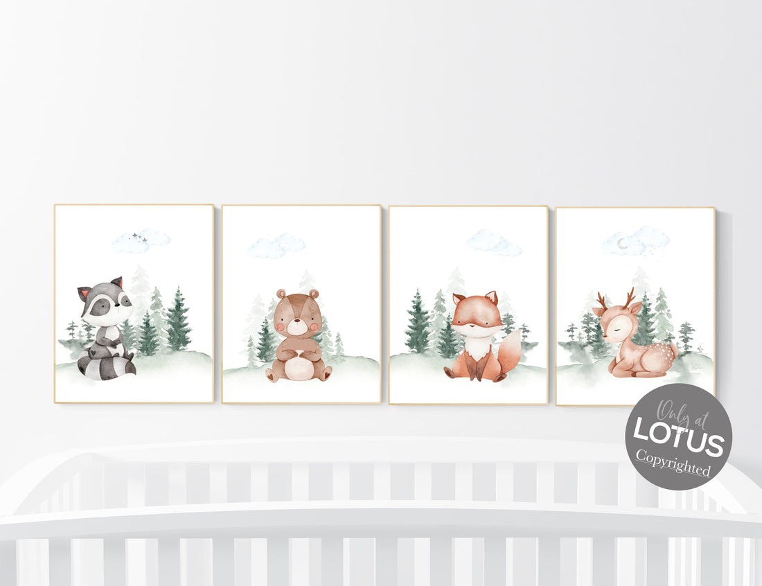 Nursery decor woodland, Woodland Nursery Wall Art, Woodland Print Set, animal prints, Woodland Animal Prints, gender neutral nursery