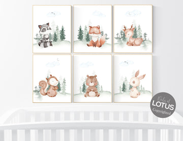Nursery decor woodland, Woodland Nursery Wall Art, Woodland Print Set, animal prints, Woodland Animal Prints, gender neutral nursery