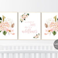 Nursery decor girl floral, nursery decor girl flowers, blush pink, nursery decor girl boho, in the field and roses she is a wildflower