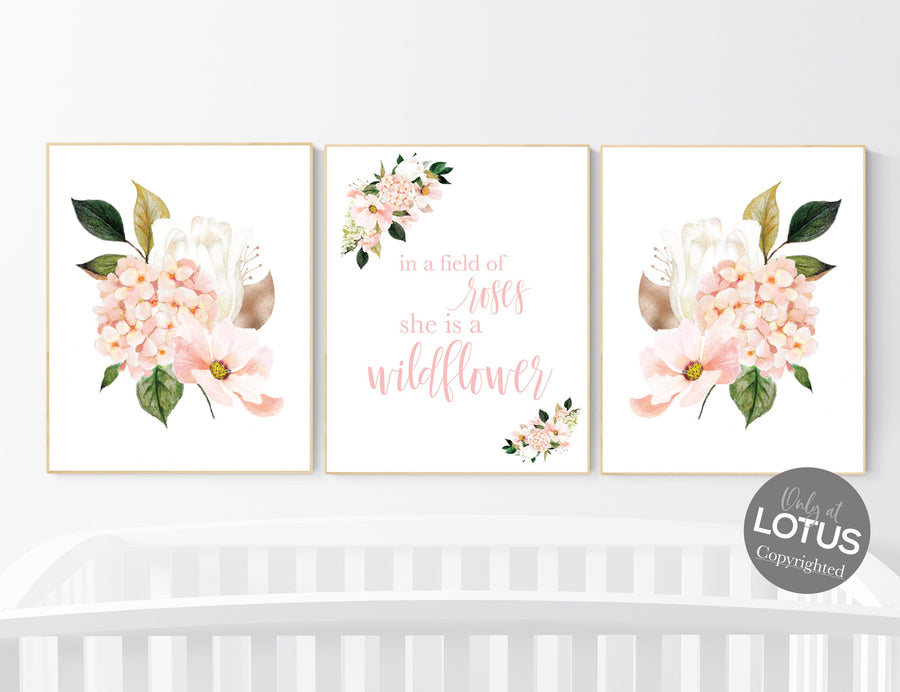 Nursery decor girl floral, nursery decor girl flowers, blush pink, nursery decor girl boho, in the field and roses she is a wildflower