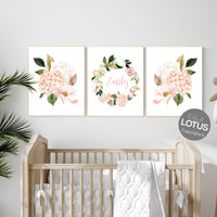 Nursery decor girl floral, nursery decor girl flowers, blush pink, nursery decor girl boho, girls room decor, name print, blush pink nursery