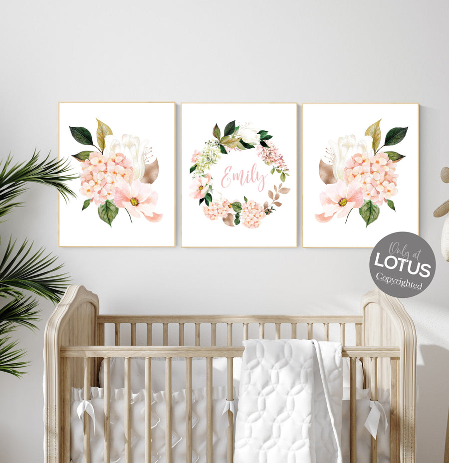 Nursery decor girl floral, nursery decor girl flowers, blush pink, nursery decor girl boho, girls room decor, name print, blush pink nursery