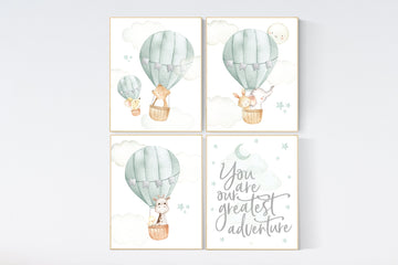 Sage green nursery wall art, you are our greatest adventure, gender neutral, sage nursery art, green nursery, hot air balloon nursery