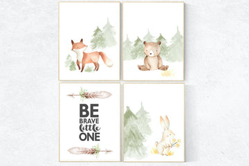 Woodland nursery decor, nursery wall art woodland animals, forest animal prints, gender neutral nursery art, nursery prints woodland animals