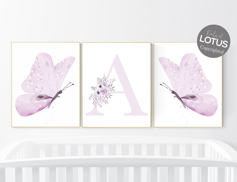 Nursery decor girl lavender, butterfly, nursery decor girl name, lilac, Butterfly Nursery Art, Girl Nursery Art, purple, girl nursery