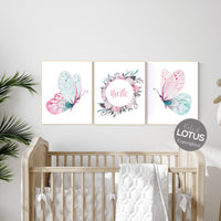 Nursery decor girl butterfly, pink and teal nursery, pink teal nursery, girl room prints, nursery wall decor, butterfly wall art pink