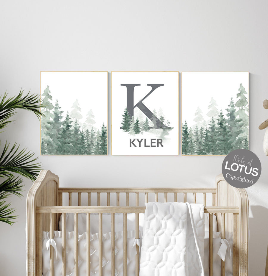 Nursery decor mountain, nursery wall art, tree nursery decor, adventure theme nursery, forest, sage green, beige, woodland animals