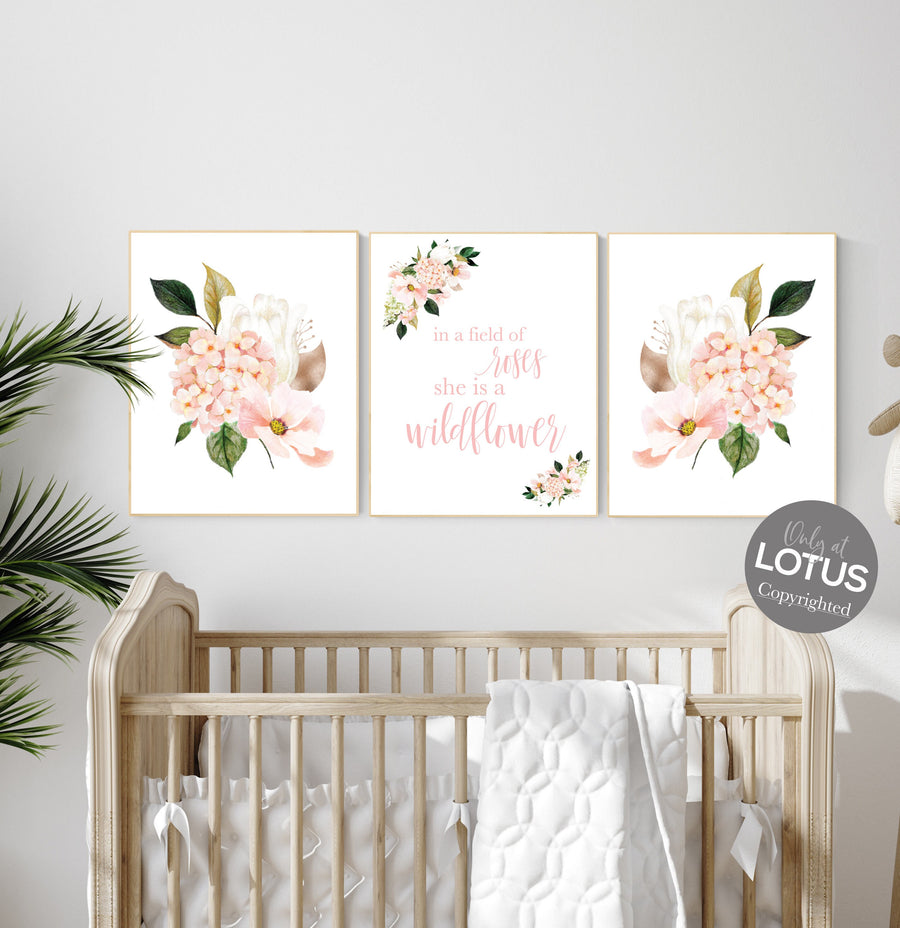 Nursery decor girl floral, nursery decor girl flowers, blush pink, nursery decor girl boho, in the field and roses she is a wildflower