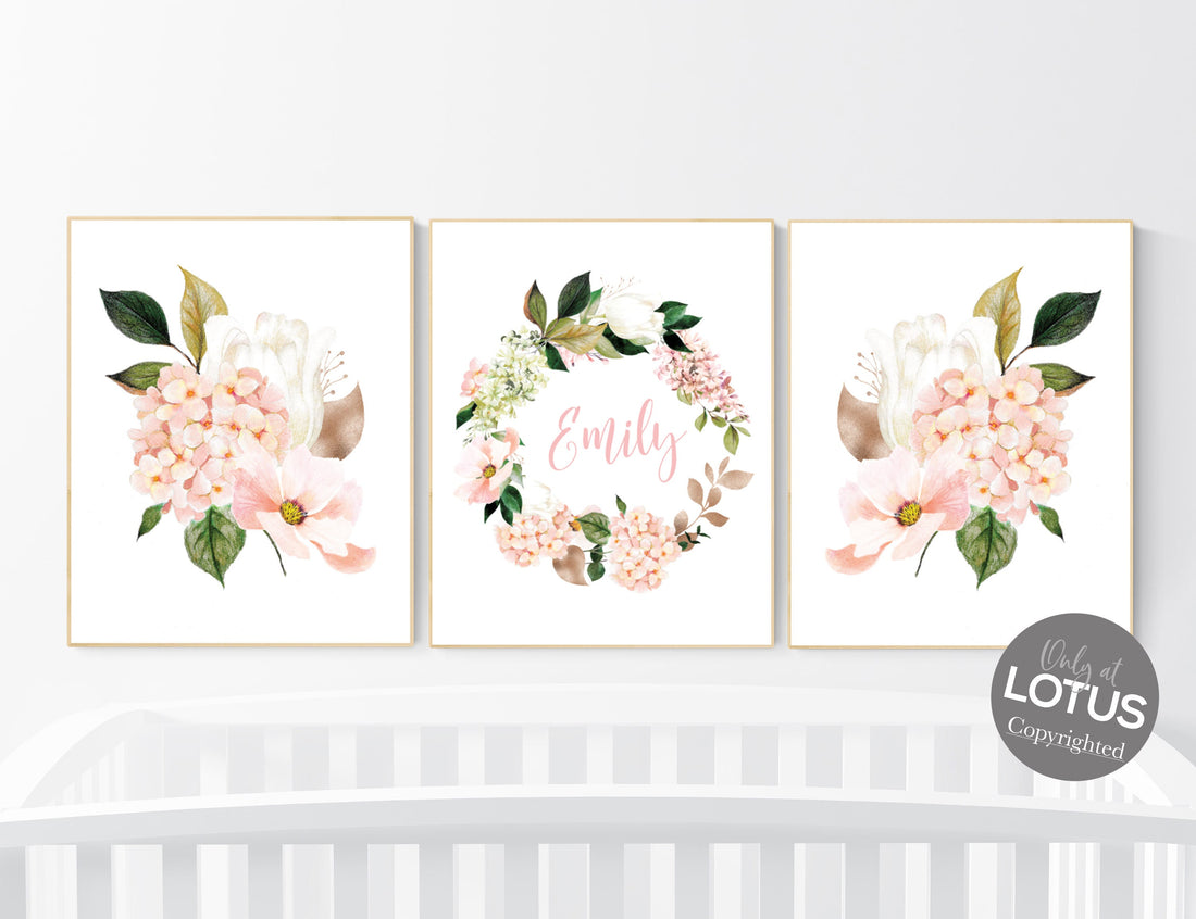 Nursery decor girl floral, nursery decor girl flowers, blush pink, nursery decor girl boho, girls room decor, name print, blush pink nursery