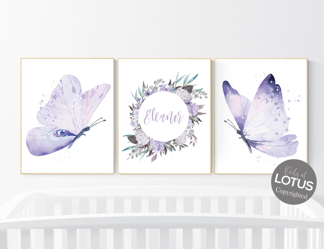 Butterfly Nursery Art: Purple Lilac Decor for Baby Girl