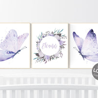 Butterfly Nursery Art: Purple Lilac Decor for Baby Girl