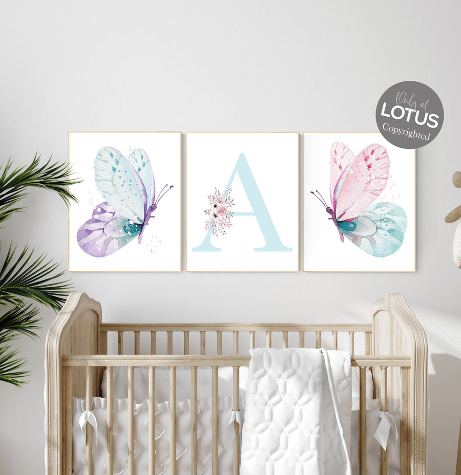 Nursery decor girl butterfly, pink, purple, teal nursery, mint pink nursery, girl room prints, baby girl nursery wall art butterfly wall art