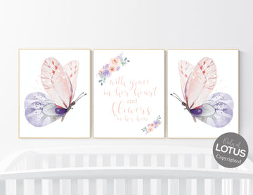 Nursery decor girl butterfly, Butterfly Nursery Art, Girl Nursery Art, Butterfly Nursery Decor for Baby Girl, flower nursery, light pink