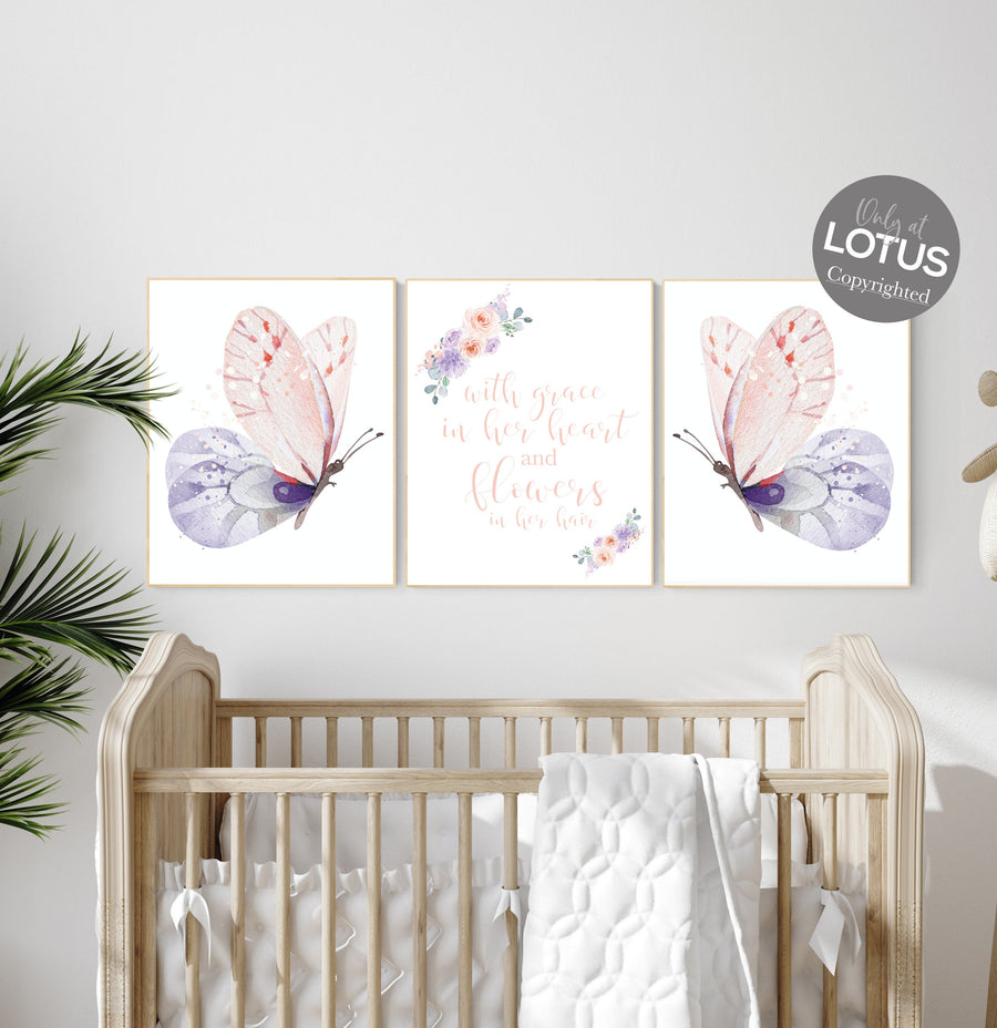 Nursery decor girl butterfly, Butterfly Nursery Art, Girl Nursery Art, Butterfly Nursery Decor for Baby Girl, flower nursery, light pink