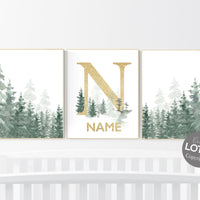 Nursery decor mountain, nursery wall art, tree nursery decor, adventure theme nursery, forest, sage green, beige, woodland animals