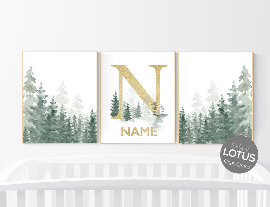 Nursery decor mountain, nursery wall art, tree nursery decor, adventure theme nursery, forest, sage green, beige, woodland animals