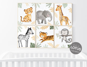 Safari Nursery Wall Prints, Boho Nursery Prints, nursery wall art animals, sage green nursery, Boho Nursery decor, jungle animals, woodland