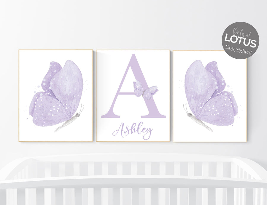 Purple nursery decor, nursery decor girl butterfly, lilac nursery decor, girl nursery prints, lavender nursery wall art, butterfly nursery