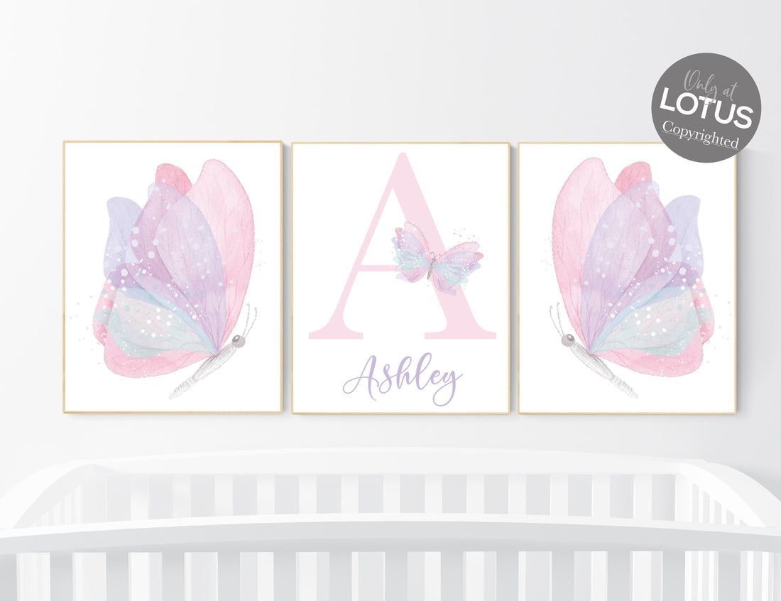 Butterfly nursery decor, pastel nursery decor, pink purple teal nursery, girl room prints, baby girl nursery, butterfly prints for nursery