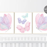 Butterfly nursery decor, pastel nursery decor, girl room decor, girl nursery, butterfly prints, pink nursery, purple nursery, teal nursery