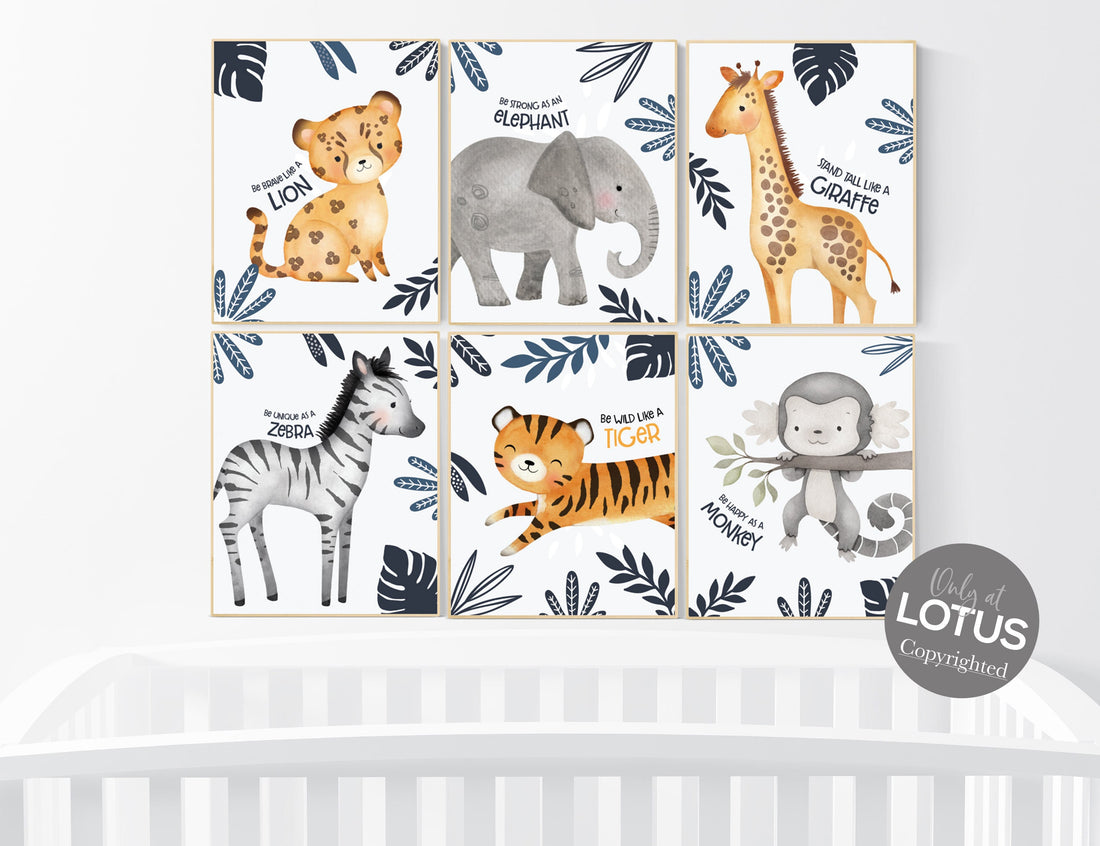 Safari nursery decor, nursery wall art animals, safari nursery prints, Boho Nursery Prints, Safari Nursery Prints, navy blue nursery decor