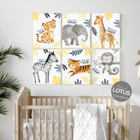 Safari nursery decor, nursery wall art animals, safari nursery, yellow nursery, Boho Nursery Prints, Safari Nursery Prints, yellow and navy