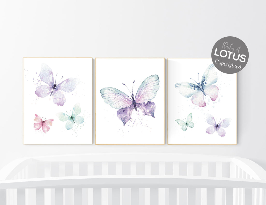 Nursery decor girl butterfly, pink, purple, teal nursery, mint pink nursery, girl room prints, baby girl nursery wall art butterfly wall art