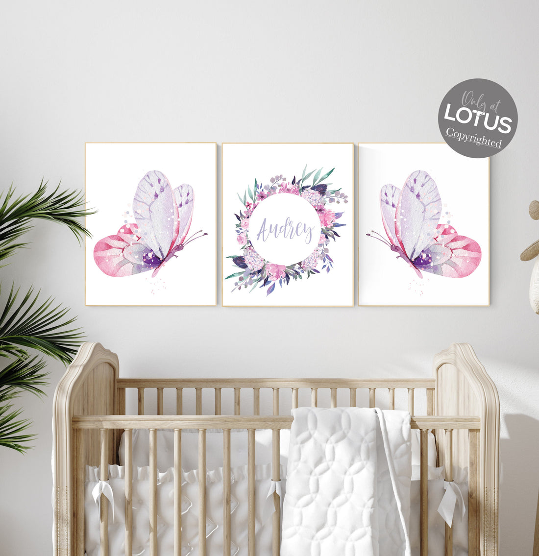 Purple pink nursery, nursery decor girl name, butterfly nursery wall art, Nursery decor girl purple and pink, lavender, lilac, girl nursery