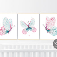 Nursery decor girl butterfly, pink and mint nursery, mint pink nursery, girl room prints, baby girl nursery wall art butterfly wall art pink