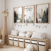 Nursery decor woodland, mountain wall art, tree nursery decor, adventure theme nursery, forest, sage green, beige, woodland animals