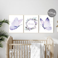 Butterfly Nursery Art: Purple Lilac Decor for Baby Girl
