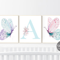 Nursery decor girl butterfly, pink, purple, teal nursery, mint pink nursery, girl room prints, baby girl nursery wall art butterfly wall art