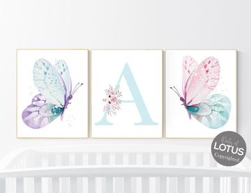 Nursery decor girl butterfly, pink, purple, teal nursery, mint pink nursery, girl room prints, baby girl nursery wall art butterfly wall art