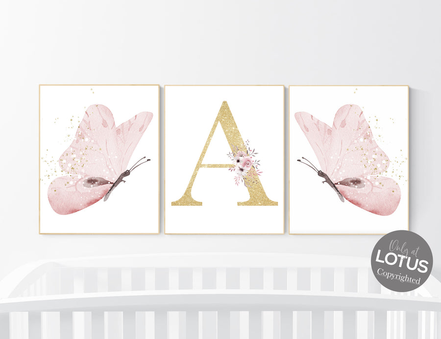 Nursery decor girl butterfly, Butterfly Nursery Art, Girl Nursery Art, Butterfly Nursery Decor for Baby Girl, flower nursery, pink gold