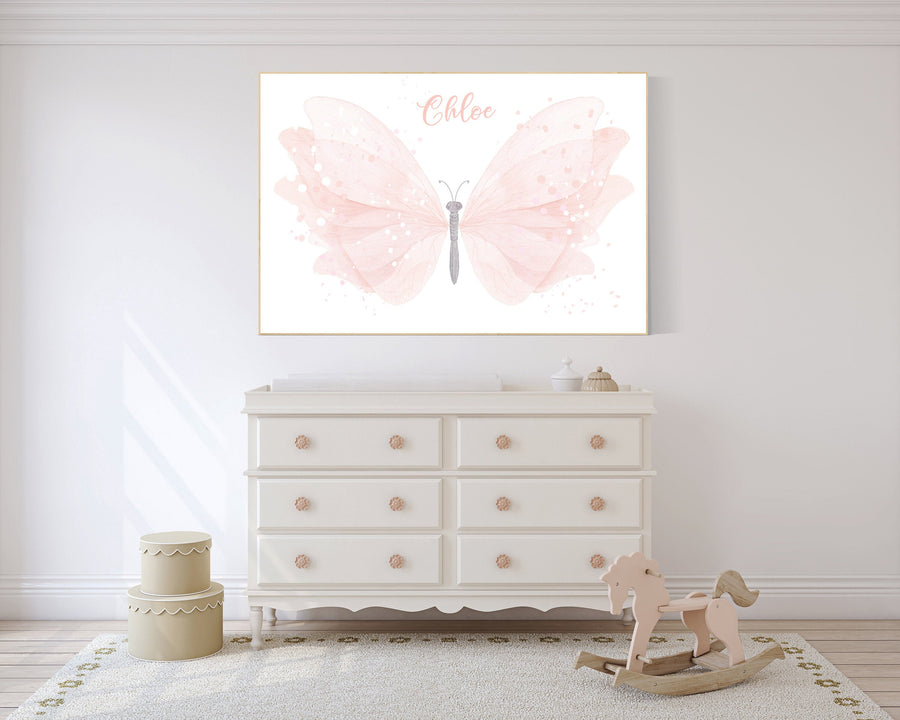 Nursery decor girl, butterfly print, Blush pink, name nursery, Butterfly Nursery Art, girls room, blush nursery, girl nursery wall art