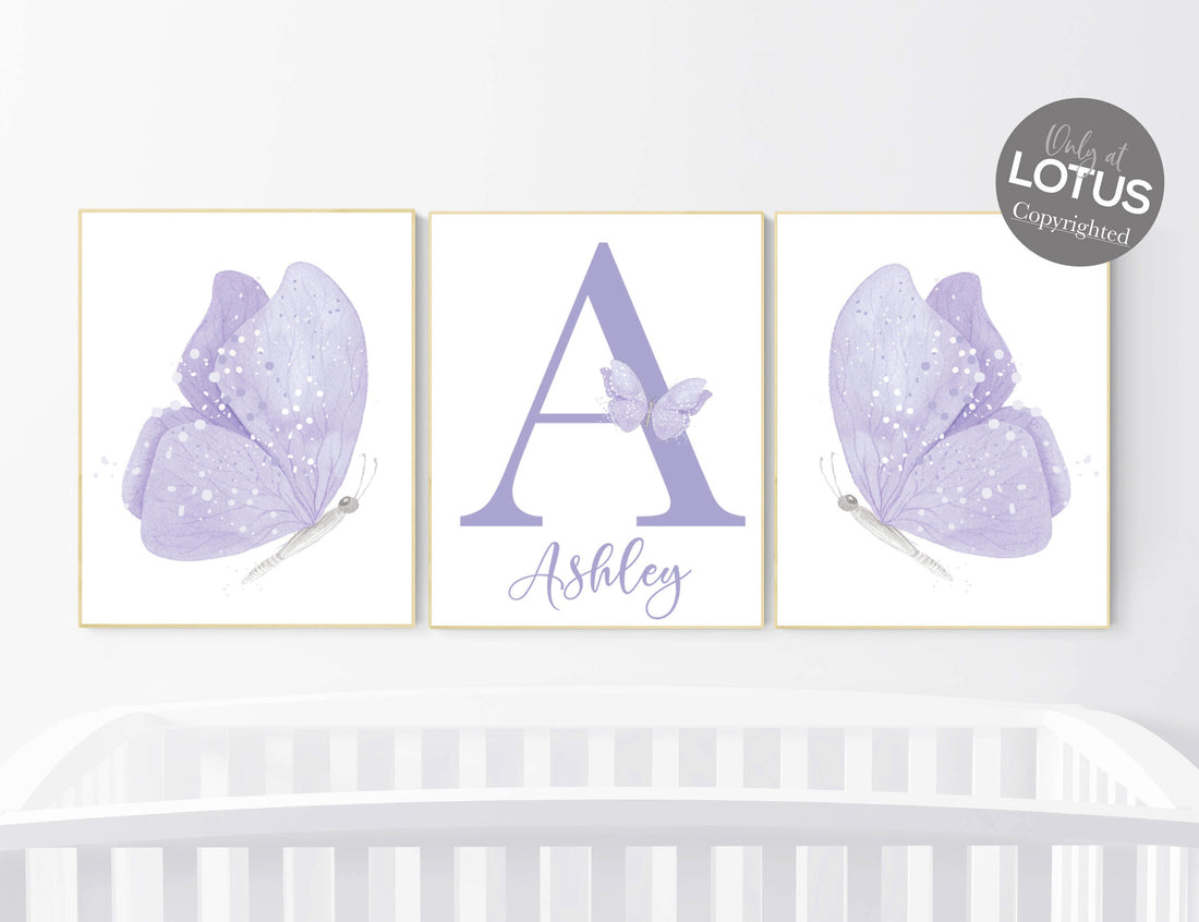 Purple nursery decor, nursery decor girl butterfly, lilac nursery decor, girl nursery prints, lavender nursery wall art, butterfly nursery