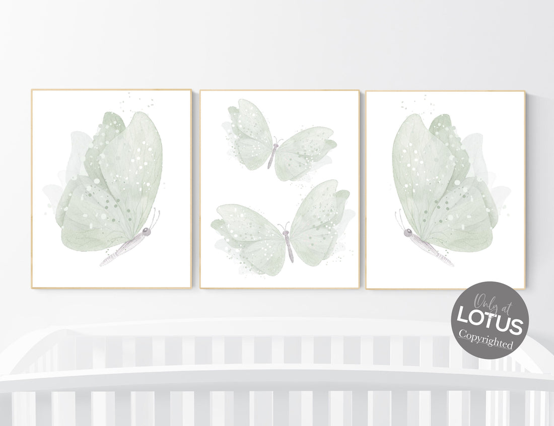 Butterfly nursery wall art, green nursery, Girl Nursery Art, Butterfly Nursery Decor, sage green, girls room decor, girl nursery decor green