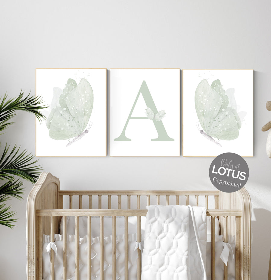 Butterfly nursery wall art, green nursery, Girl Nursery Art, Butterfly Nursery Decor, sage green, girls room decor, girl nursery decor green