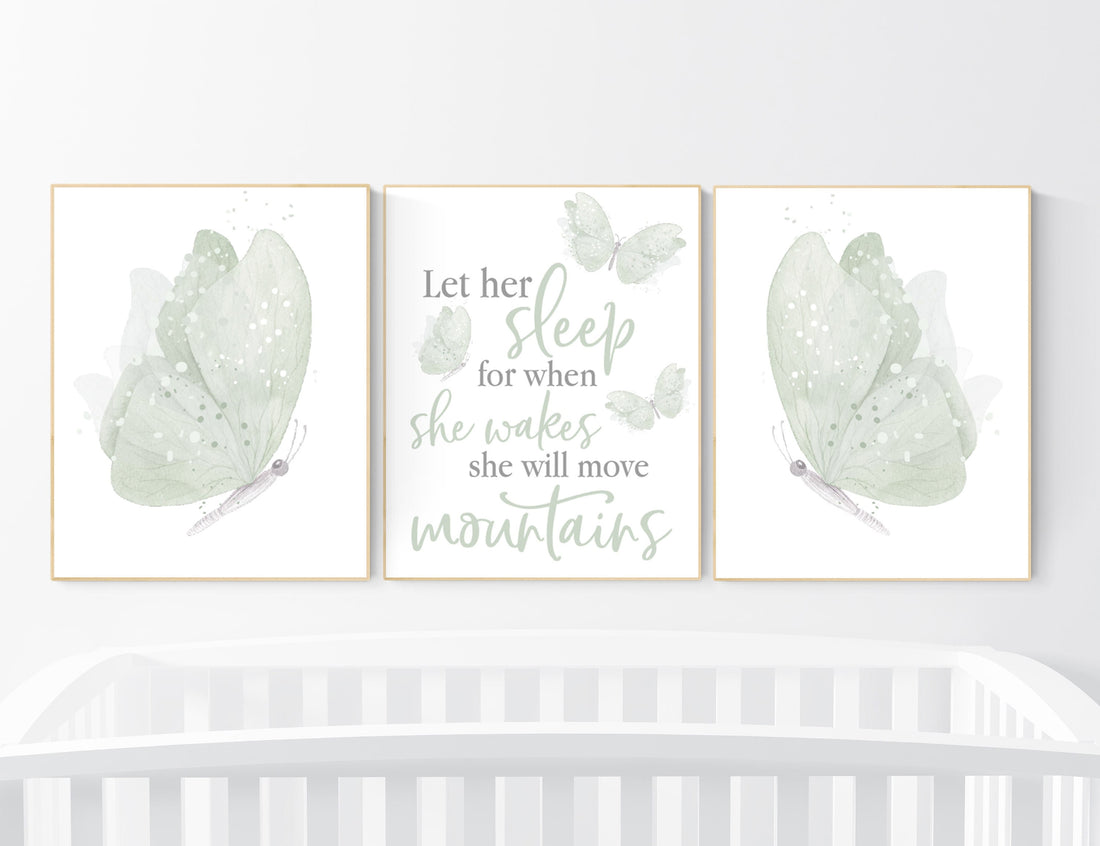 Butterfly nursery wall art, green nursery, Girl Nursery Art, Butterfly Nursery Decor, sage green, girls room decor, girl nursery decor green