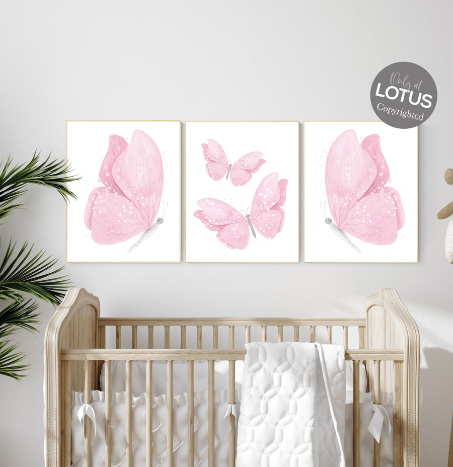 Nursery decor girl butterflies, Butterfly Nursery Art, Girl Nursery Art, Butterfly Nursery Decor for Baby Girl, Butterfly Art, light pink