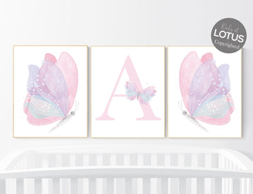 Nursery decor girl butterfly, pink purple teal nursery, pastel nursery decor , girl room prints, baby girl nursery, butterfly wall art