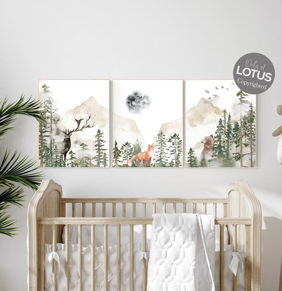 Woodland Nursery Prints, Mountain Print, tree nursery decor, Woodland Nursery Print, mountain wall art, forest nursery, gender neutral