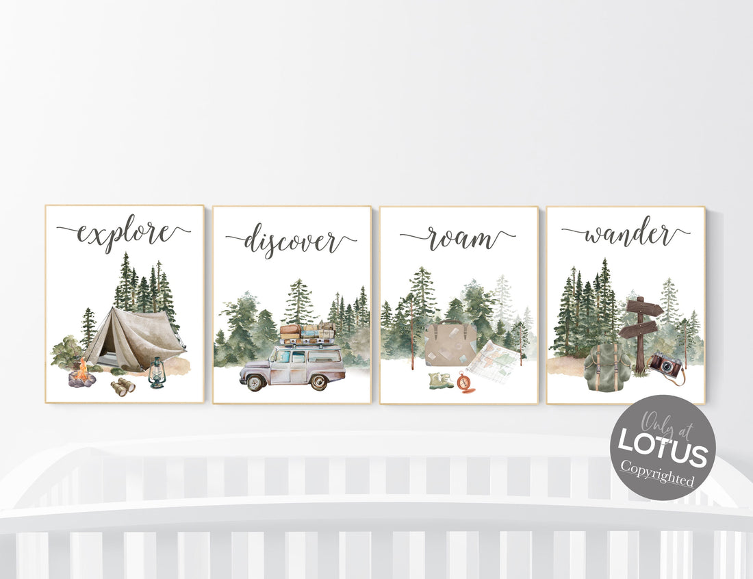 Travel nursery print, Explore nursery wall art, Baby boy nursery, Adventure Set of 6 prints, Camping Prints, Adventure Nursery Decor